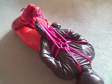 D K Bondage - Adreena Hogtied In Rubber